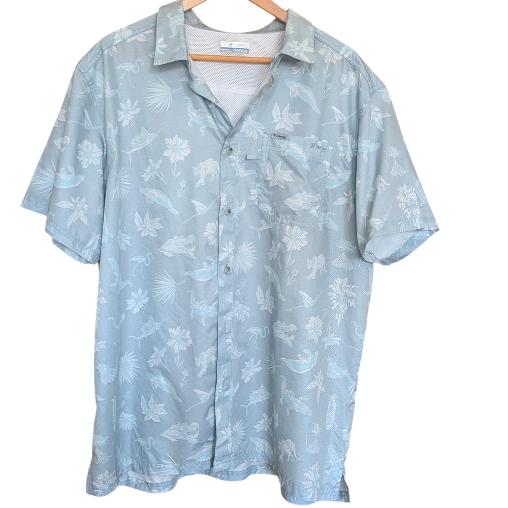 Columbia PFG Men's Tropical Print Button Down Camp Shirt XL Outdoor Travel Beach